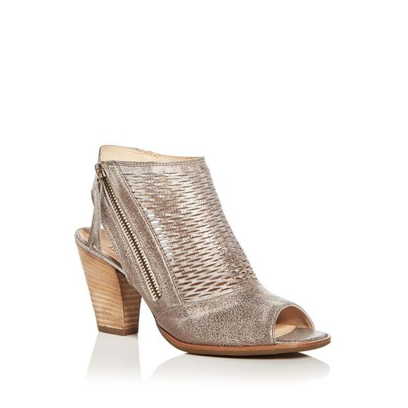 PAUL GREEN Womens Gray Metallic Willow Open Toe Block Heel Leather Booties 5.5
